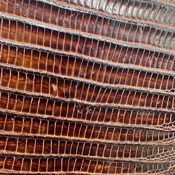 Vintage Purse Lizard Leather Handbag Lesco Mid Century Brown Gold Hardware Retro - Picture 13 of 16